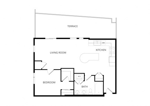 Floor plan for 1 bed, 1 bath, 761 sqft
